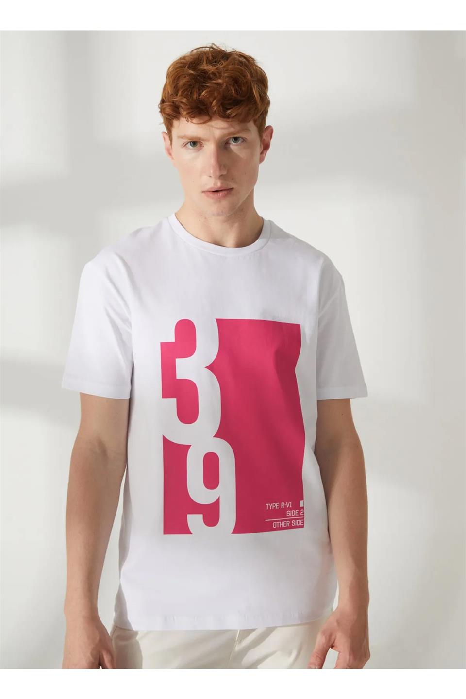 Bisiklet Yaka Baskılı Slim Fit Erkek T-Shirt