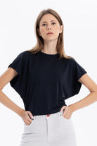 Bisiklet Yaka Çizgi Detaylı Oversize Yarasa Kol Kadın T-Shirt