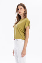 Bisiklet Yaka Çizgi Detaylı Oversize Yarasa Kol Kadın T-Shirt