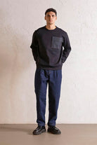 GMG Firenze-Bisiklet Yaka Denim Cepli Erkek Sweatshirt-SWEATSHIRT-1-Milagron.com