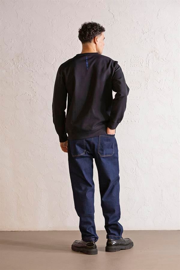 GMG Firenze-Bisiklet Yaka Denim Cepli Erkek Sweatshirt-SWEATSHIRT-3-Milagron.com