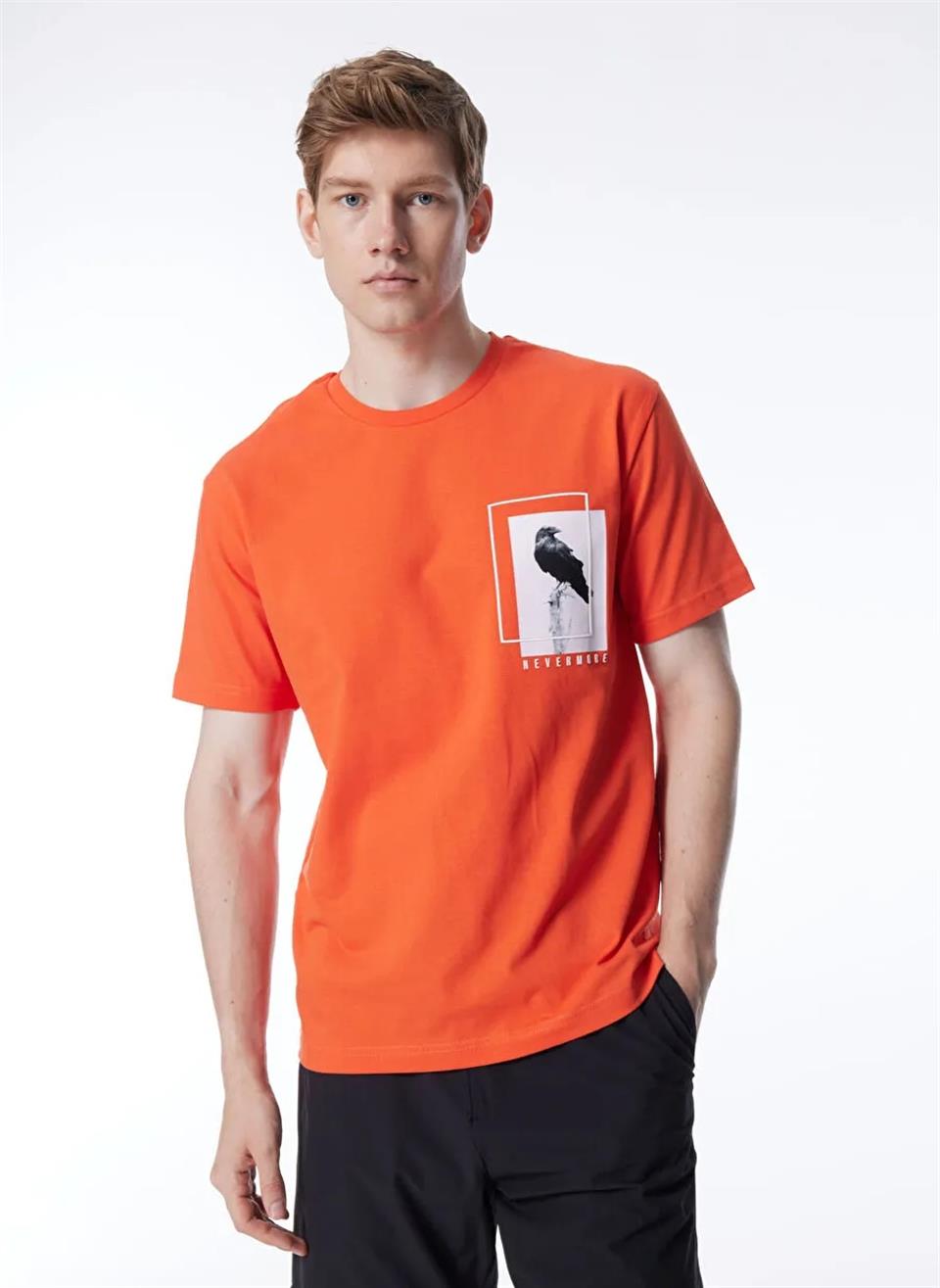 Bisiklet Yaka Göğsü Baskılı %100 Pamuk Oversize Erkek T-Shirt