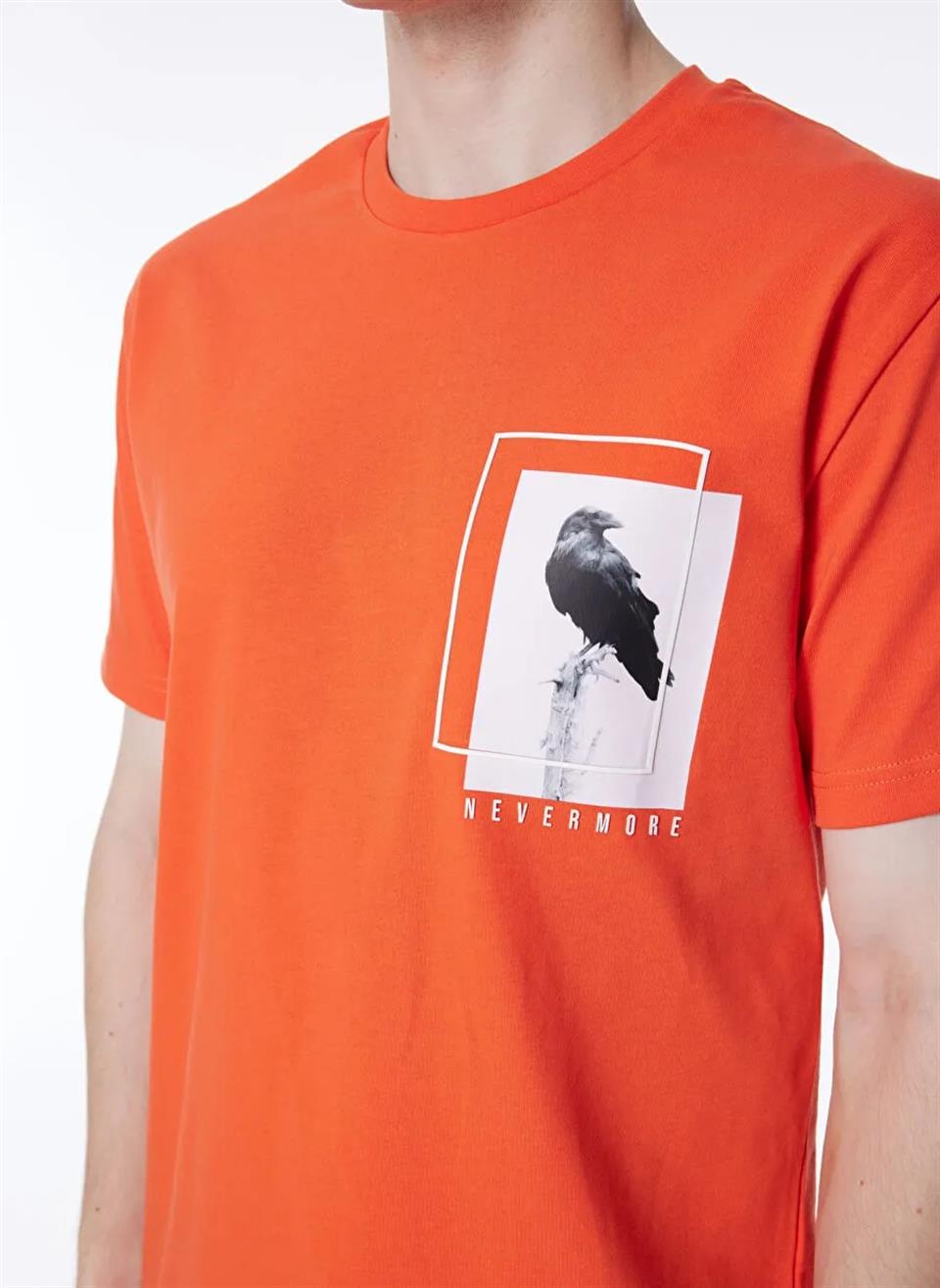 Bisiklet Yaka Göğsü Baskılı %100 Pamuk Oversize Erkek T-Shirt