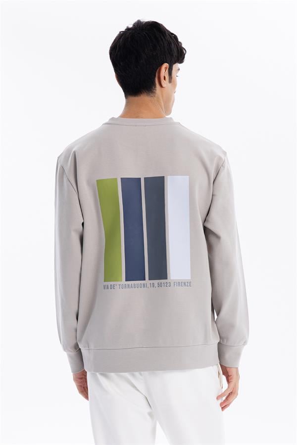 GMG Firenze-Bisiklet Yaka Göğsü Nakış Detaylı Colour Block Baskılı Erkek Sweatshirt-SWEATSHIRT-3-Milagron.com