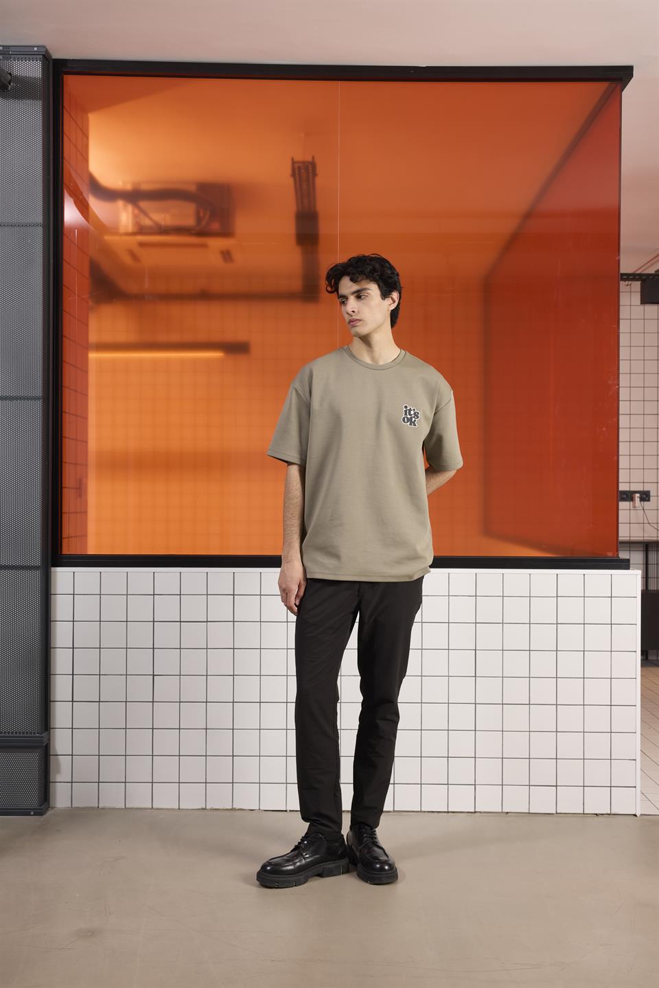 Bisiklet Yaka Its Ok Baskılı Erkek T-Shirt
