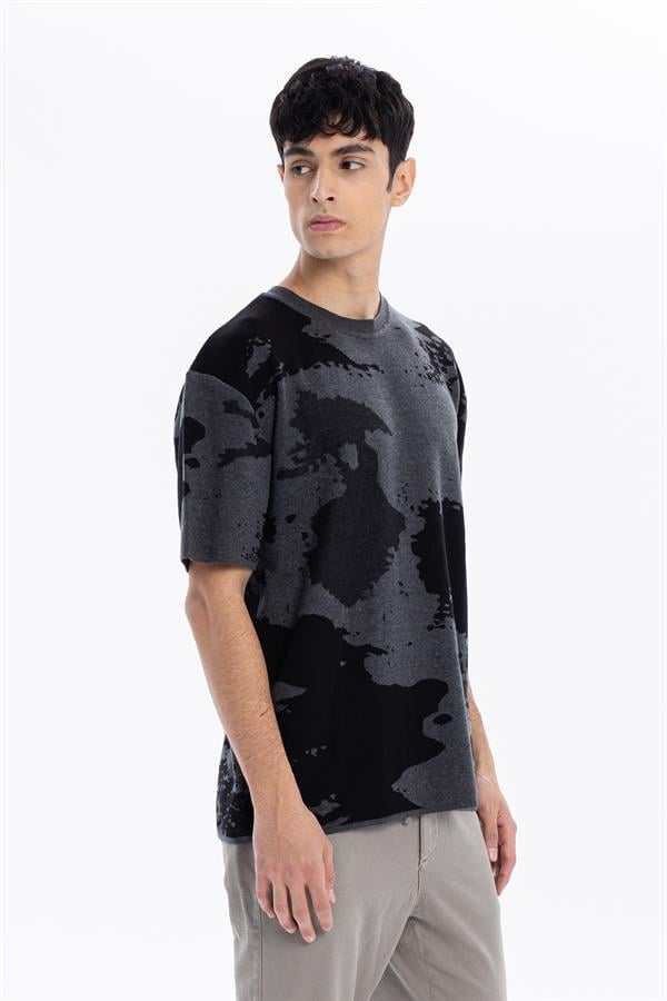 GMG Firenze-Bisiklet Yaka Kamuflaj Desenli Kısa Kol Oversize Erkek Triko Kazak-KAZAK-3-Milagron.com