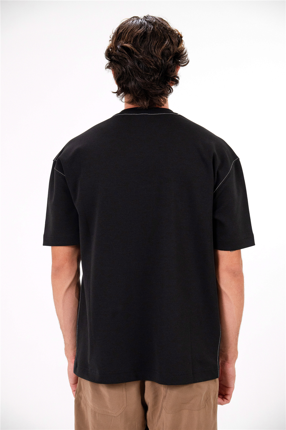 Bisiklet Yaka Kontrast Dikişli Cepli Erkek T-Shirt