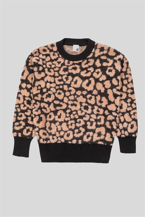 GMG Firenze-Bisiklet Yaka Leopar Desenli Kadın Kazak-KAZAK-1-Milagron.com