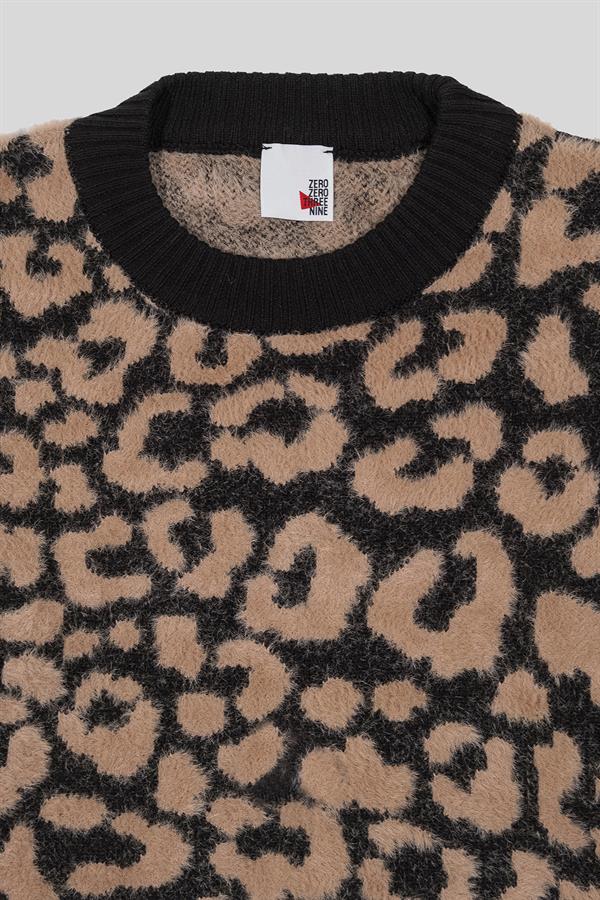 GMG Firenze-Bisiklet Yaka Leopar Desenli Kadın Kazak-KAZAK-2-Milagron.com