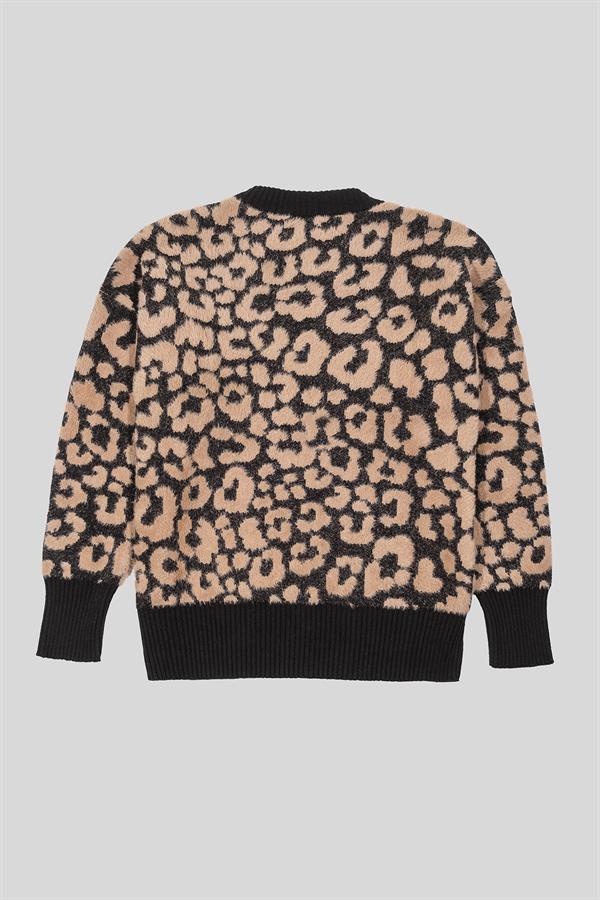 GMG Firenze-Bisiklet Yaka Leopar Desenli Kadın Kazak-KAZAK-3-Milagron.com