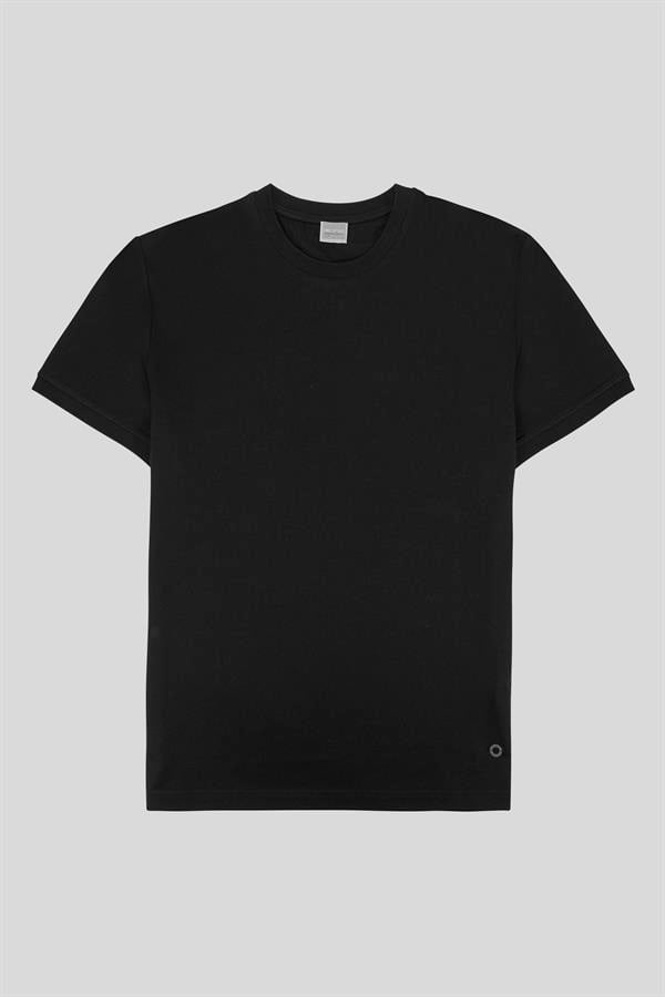 Bisiklet Yaka Logo Detaylı %100 Pamuk Merserize Erkek T-Shirt