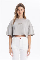 Bisiklet Yaka Ön Flexi Baskılı Kadın Crop