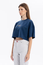 Bisiklet Yaka Ön Flexi Baskılı Kadın Crop