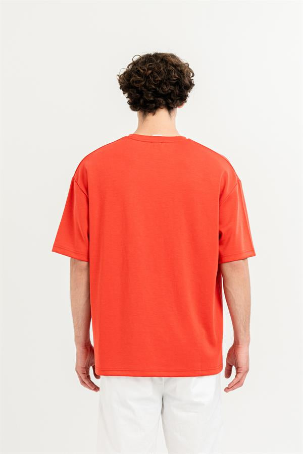 GMG Firenze-Bisiklet Yaka Önü Kabartma Baskılı Overize Basic T-Shirt-T-Shirts-6-Milagron.com