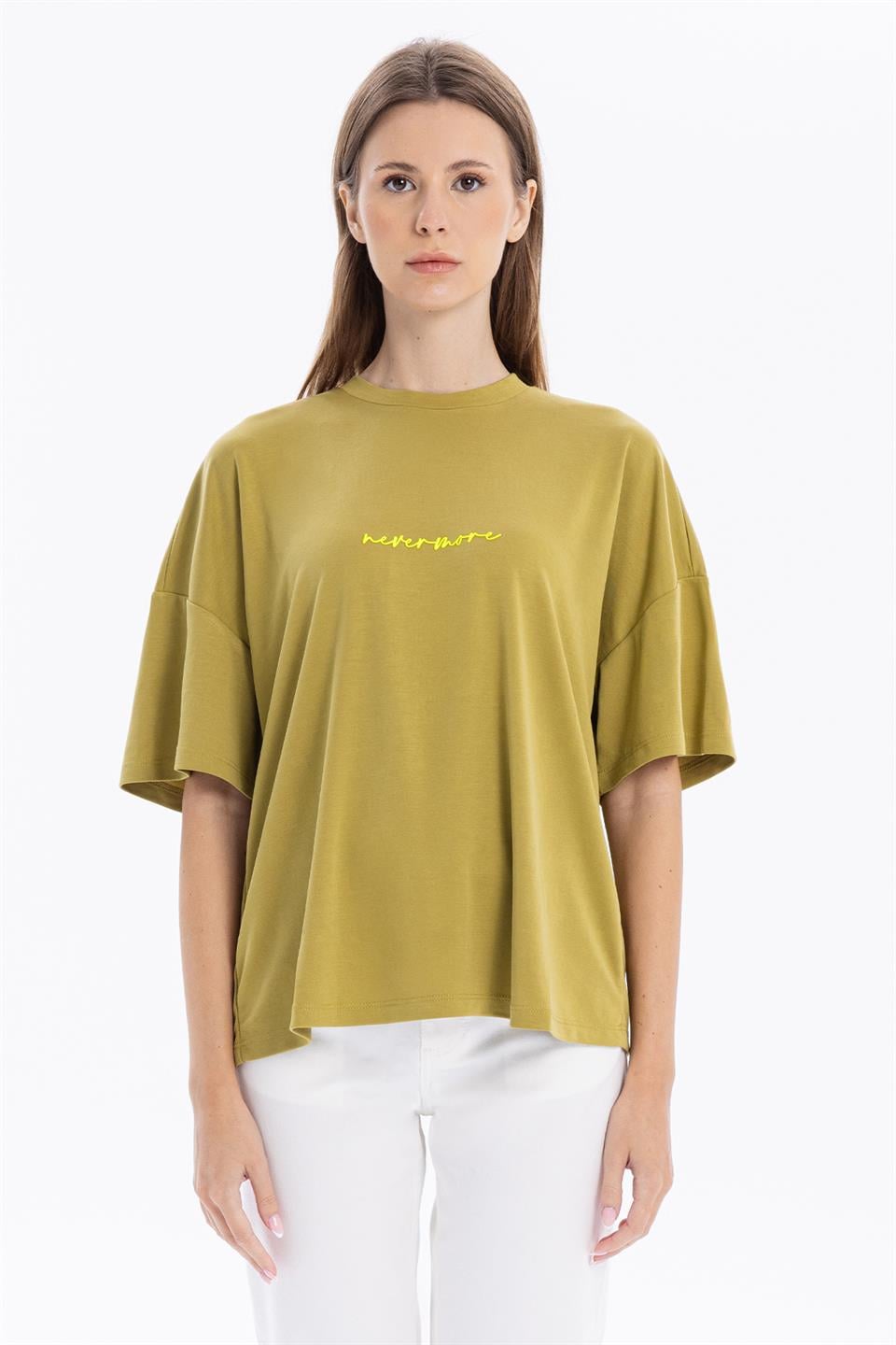 Bisiklet Yaka Oversize Sırtı Açık Kadın T-Shirt