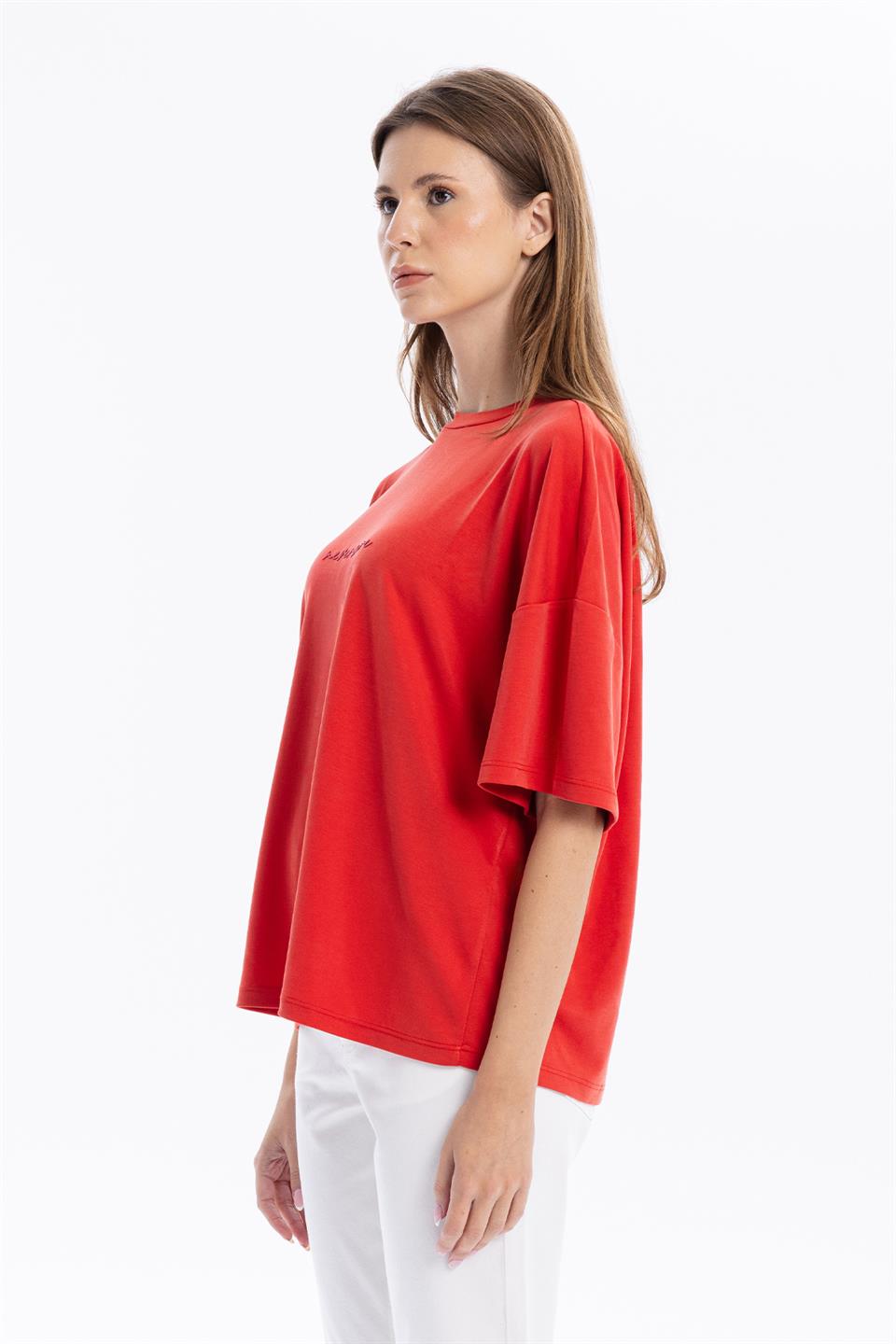 Bisiklet Yaka Oversize Sırtı Açık Kadın T-Shirt