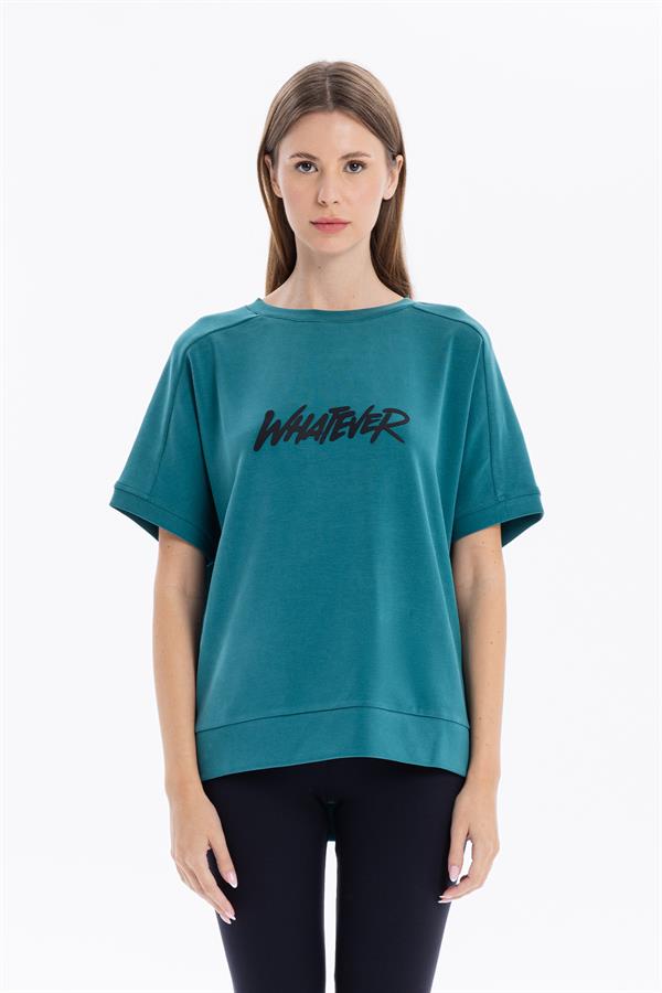 Bisiklet Yaka Rubber Baskılı Kısa Kol Kadın T-Shirt