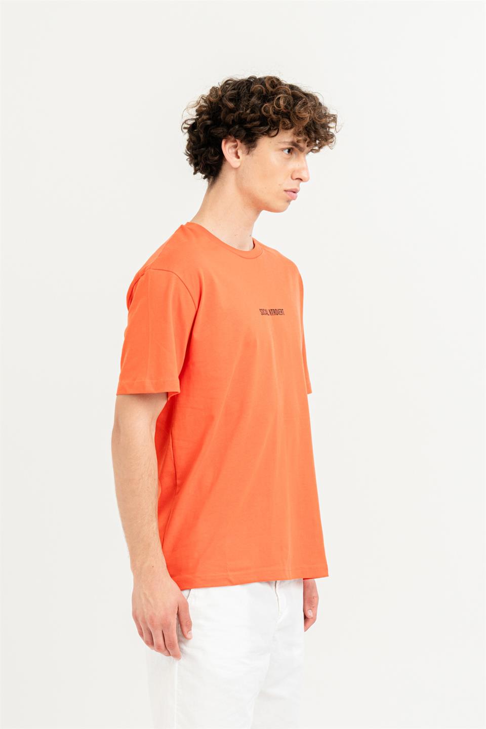 Bisiklet Yaka Sırtı Baskılı %100 Pamuk Oversize Erkek T-Shirt