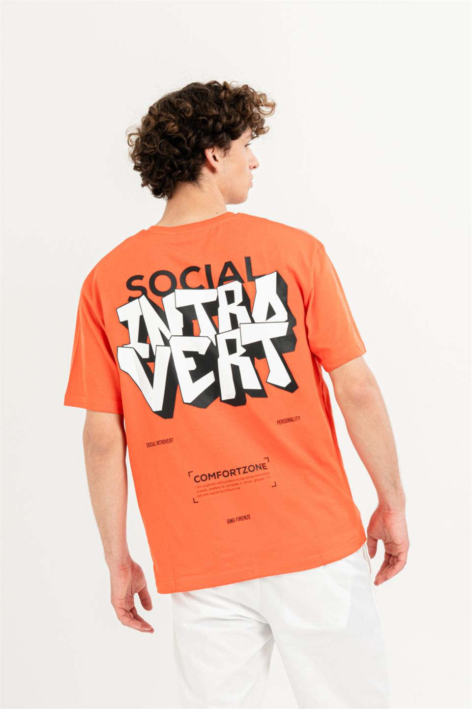 Bisiklet Yaka Sırtı Baskılı %100 Pamuk Oversize Erkek T-Shirt