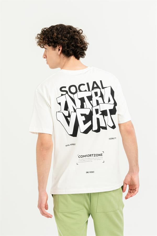 Bisiklet Yaka Sırtı Baskılı %100 Pamuk Oversize Erkek T-Shirt