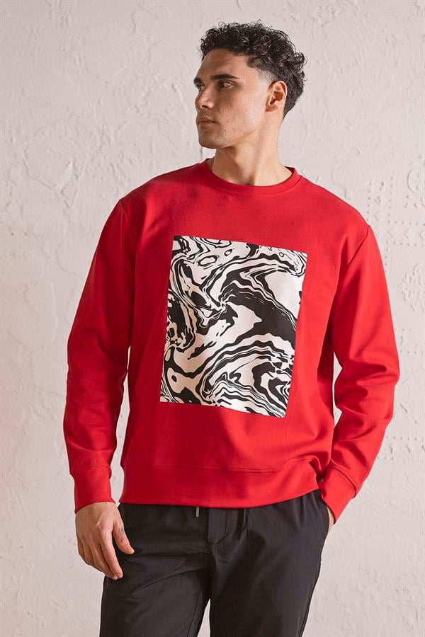 GMG Firenze-Bisiklet Yaka Siyah Beyaz Baskılı Erkek Sweatshirt-SWEATSHIRT-4-Milagron.com