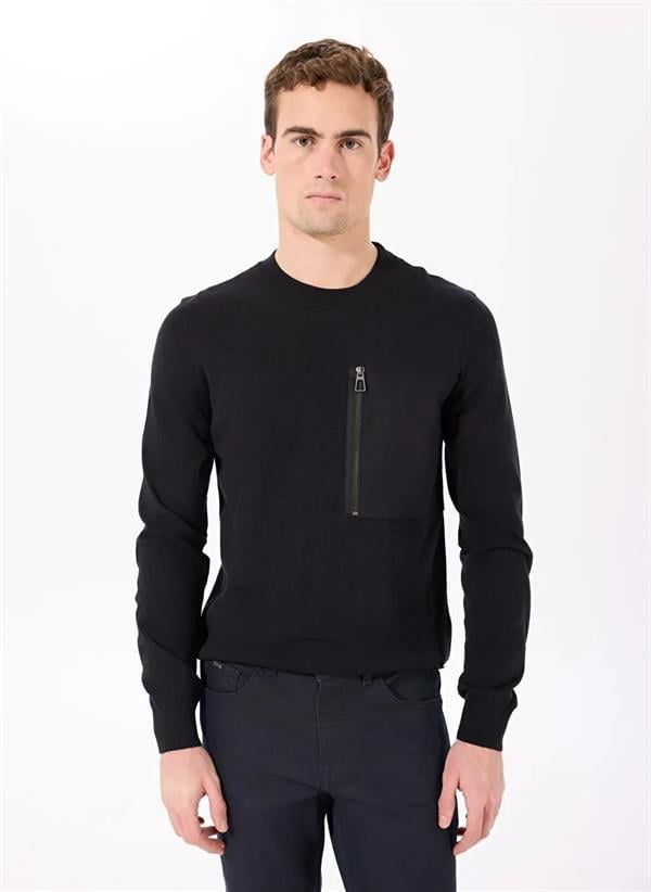 GMG Firenze-Bisiklet Yaka Slim Fit Fermuar Ve Garni Detaylı Erkek Kazak-KAZAK-1-Milagron.com