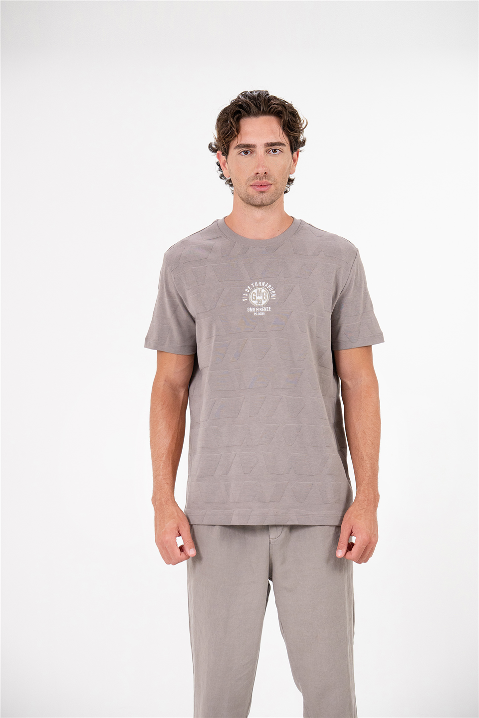 Bisiklet Yaka Sol Göğsü Arma Detaylı Jakarlı Erkek T-Shirt