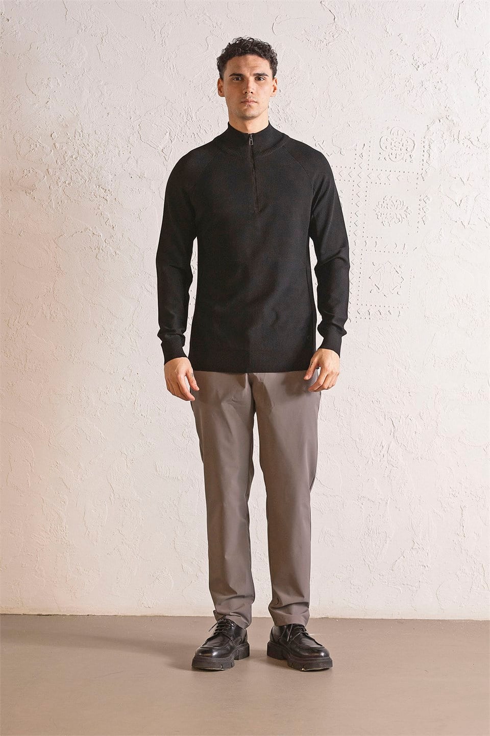 GMG Firenze-Dik Yaka Fermuarlı Reglan Kol Erkek Kazak-Kazak & Triko-1-Milagron.com