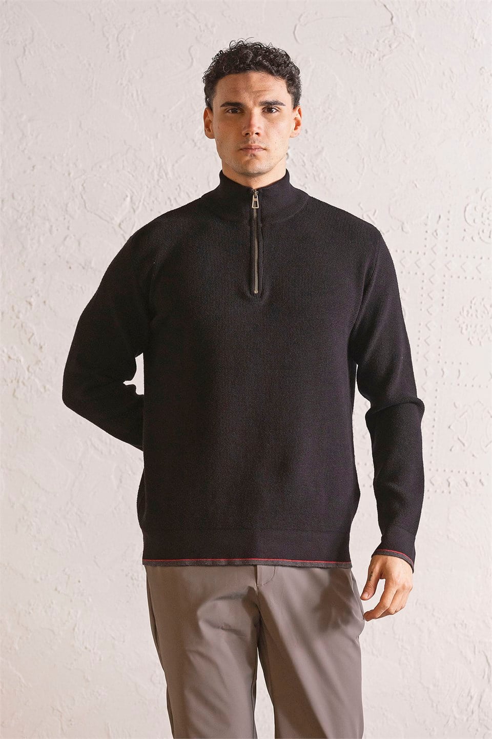 GMG Firenze-Dik Yaka Petek Jakarlı Fermuarlı Erkek Kazak-Sweatshirts & Hoodies-4-Milagron.com