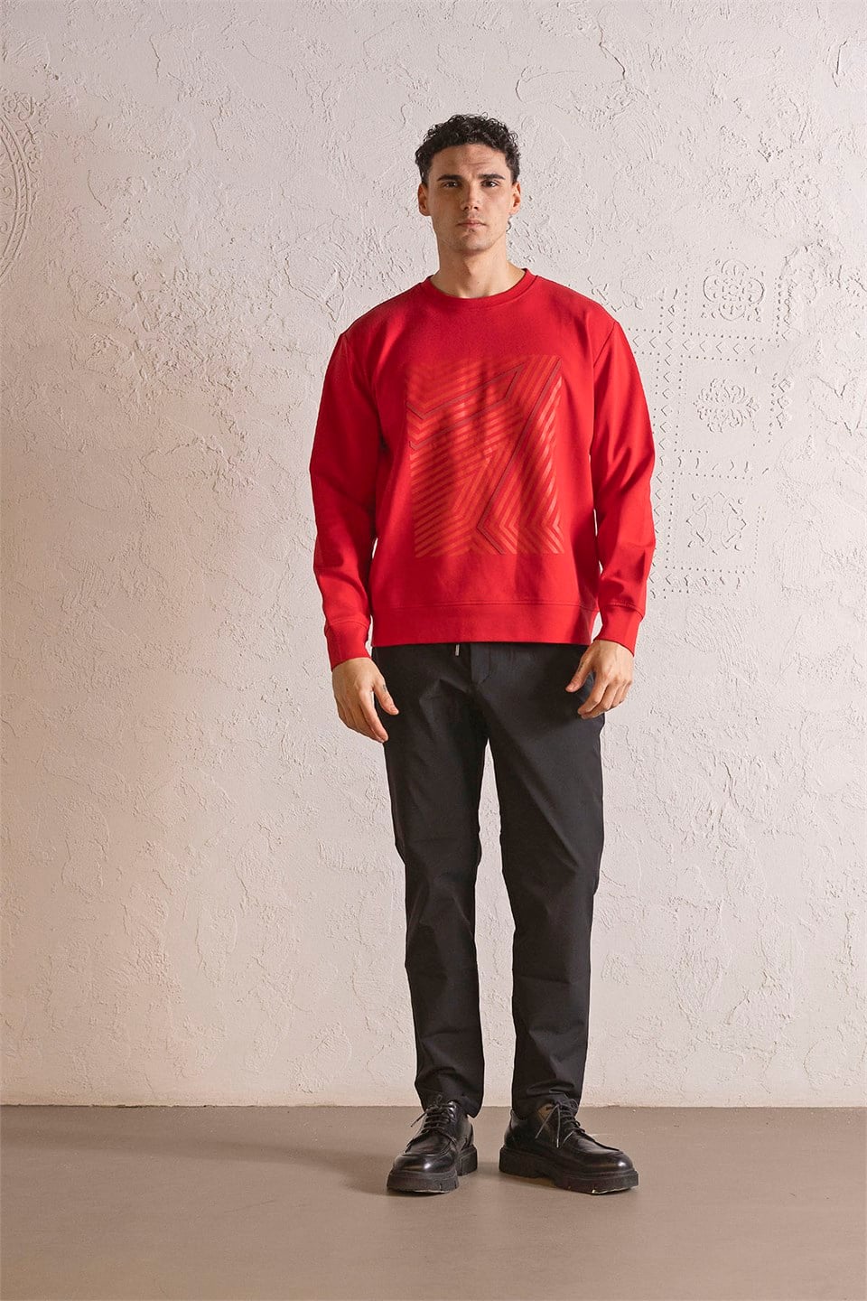 GMG Firenze-Bisiklet Yaka Geometrik Baskılı Erkek Sweatshirt-Winter'26-1-Milagron.com