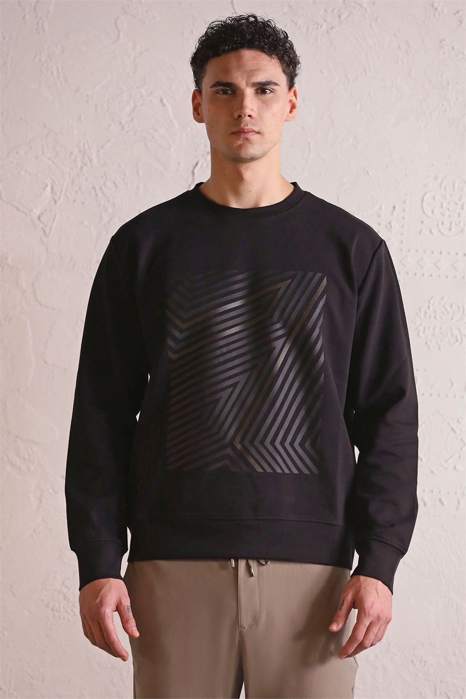 GMG Firenze-Bisiklet Yaka Geometrik Baskılı Erkek Sweatshirt-Winter'26-4-Milagron.com