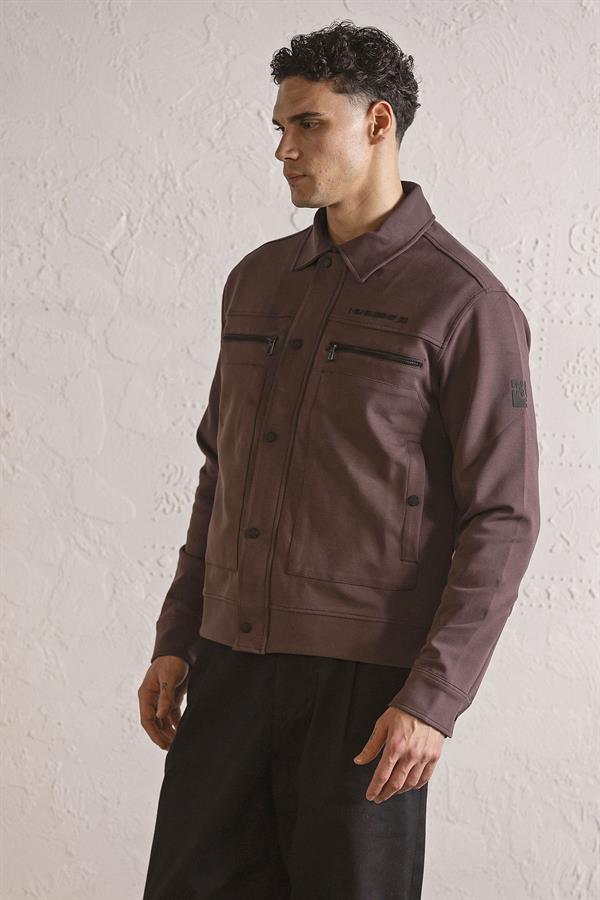 GMG Firenze-Gömlek Yaka Cep Baskı Tasarımlı Erkek örme Mont-MONT-9-Milagron.com