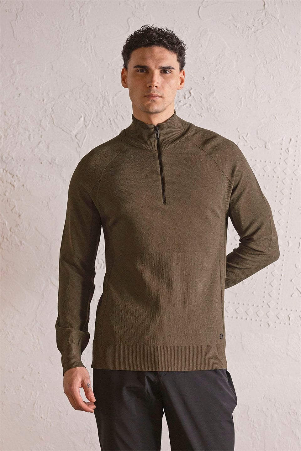 GMG Firenze-Dik Yaka Fermuarlı Reglan Kol Erkek Kazak-Kazak & Triko-5-Milagron.com