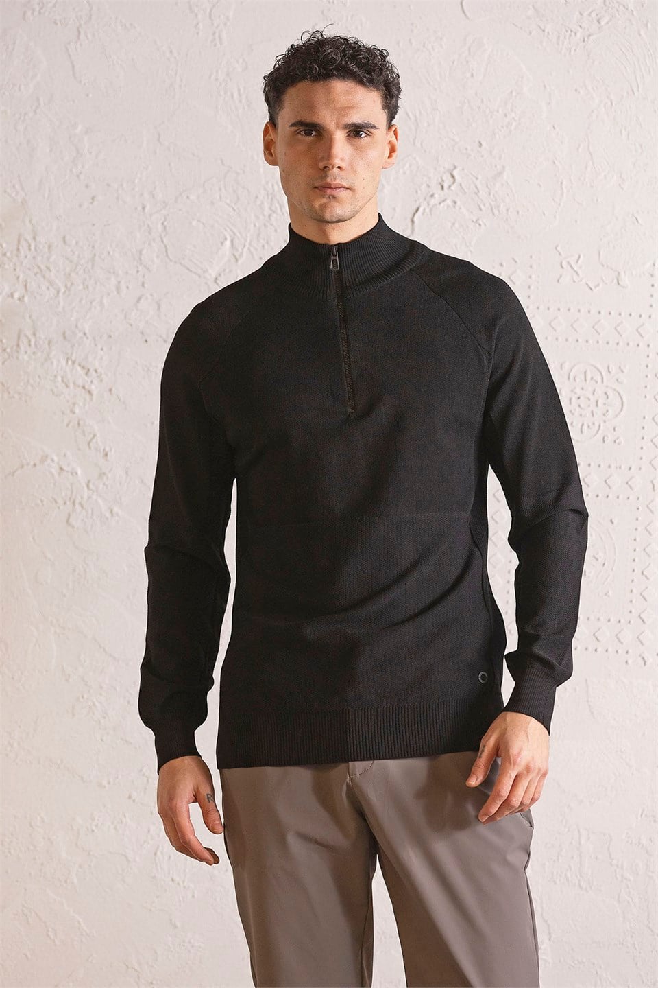 GMG Firenze-Dik Yaka Fermuarlı Reglan Kol Erkek Kazak-Kazak & Triko-4-Milagron.com