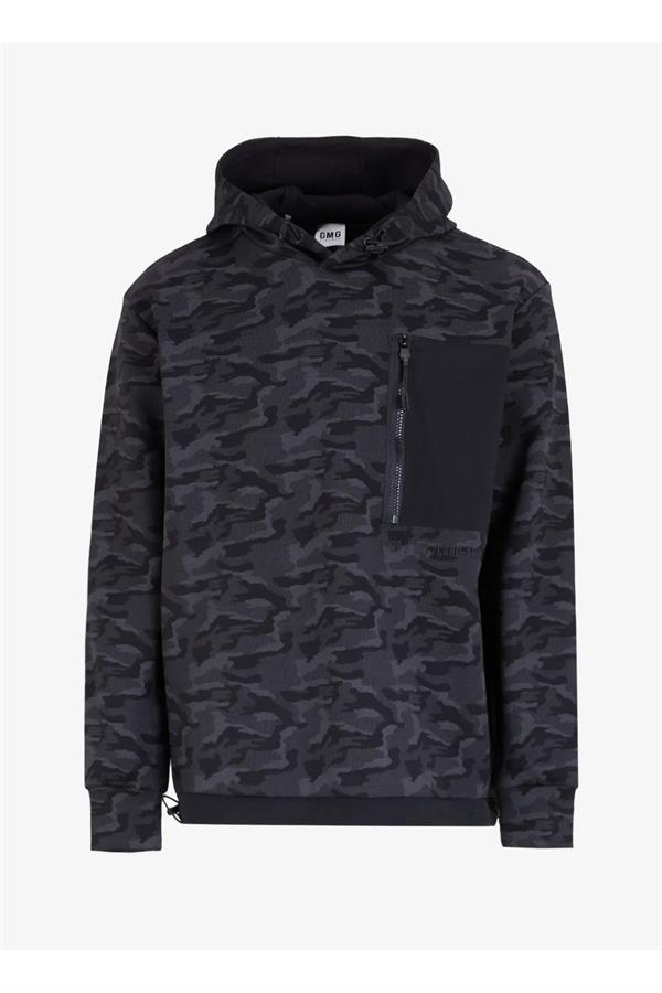 Kapişonlu Göğsü Fermuar Ve Garni Detaylı Kamuflaj Sweatshirt