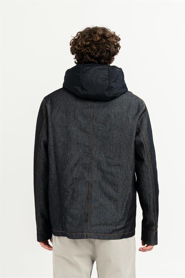 GMG Firenze-Kapüşonlu Denim Fermuar Detaylı Slim Fit Erkek Mont-MONT-6-Milagron.com