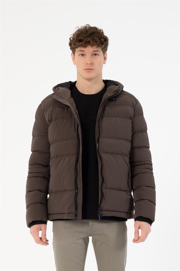 Kapüşonlu Slim Fit Erkek Mont