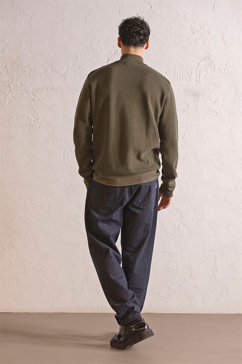 GMG Firenze-Dik Yaka Petek Jakarlı Fermuarlı Erkek Kazak-Sweatshirts & Hoodies-3-Milagron.com