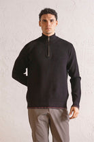 GMG Firenze-Dik Yaka Petek Jakarlı Fermuarlı Erkek Kazak-Sweatshirts & Hoodies-4-Milagron.com