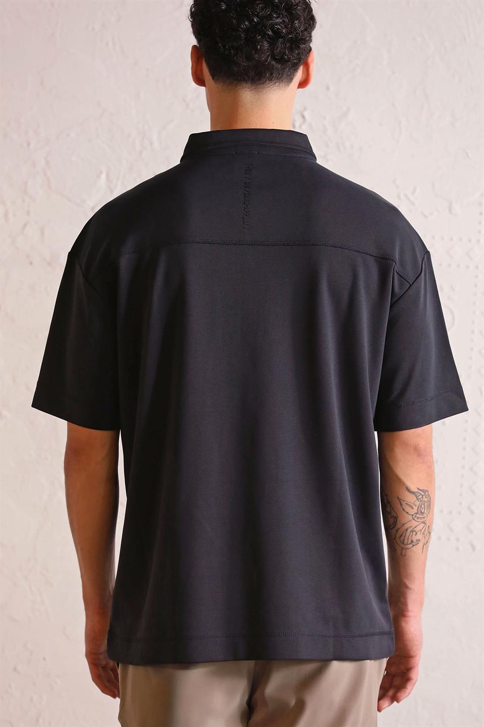 Polo Yaka Patı Fermuarlı Cepli Erkek T-Shirt