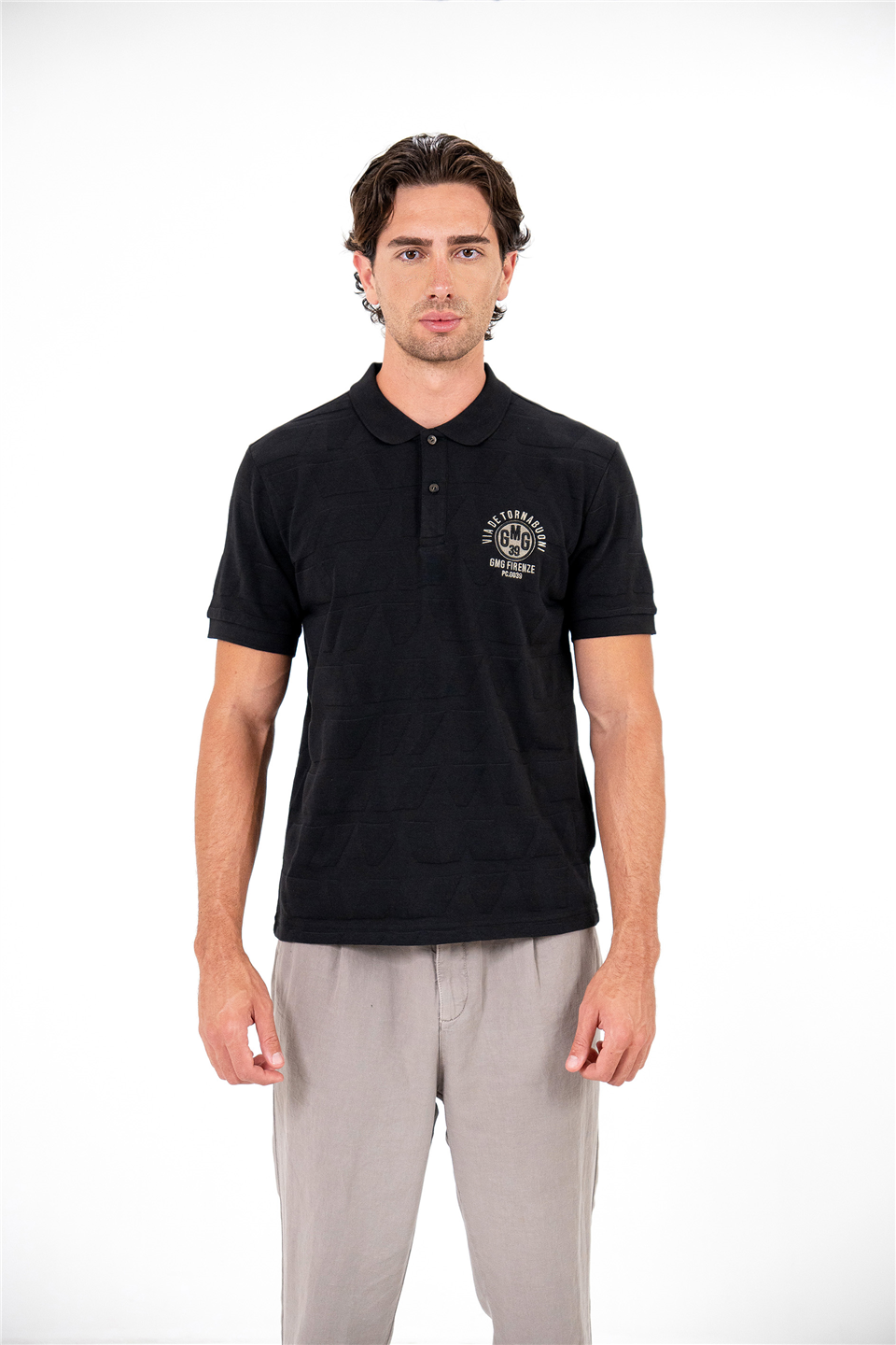 Polo Yaka Sol Göğsü Arma Detaylı Jakarlı Erkek T-Shirt