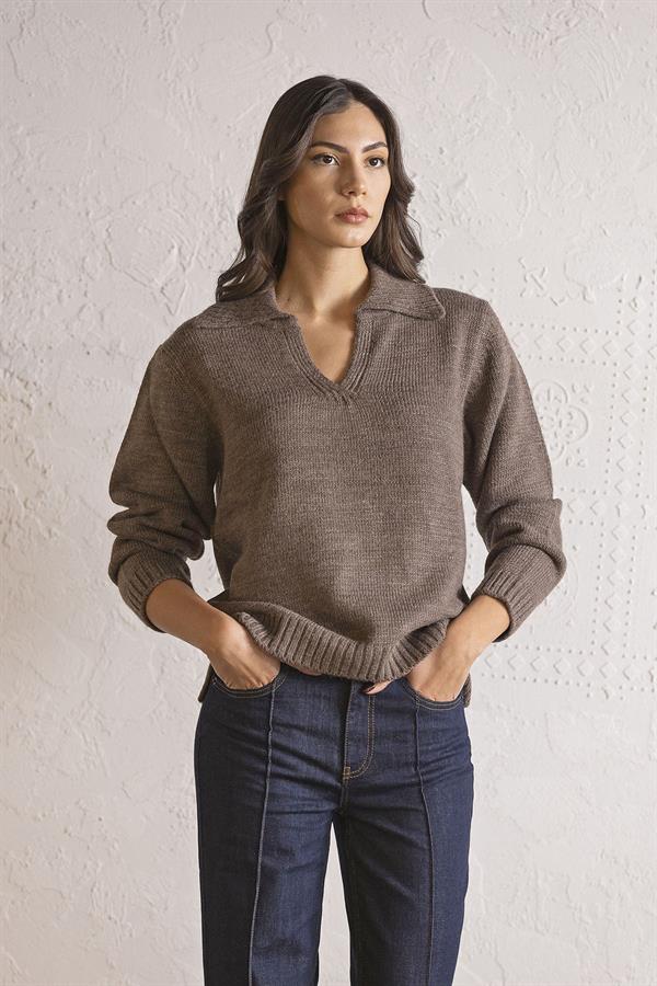 GMG Firenze-Regular Fit Apaj Yaka Kadın Tirko Kazak-KAZAK-4-Milagron.com