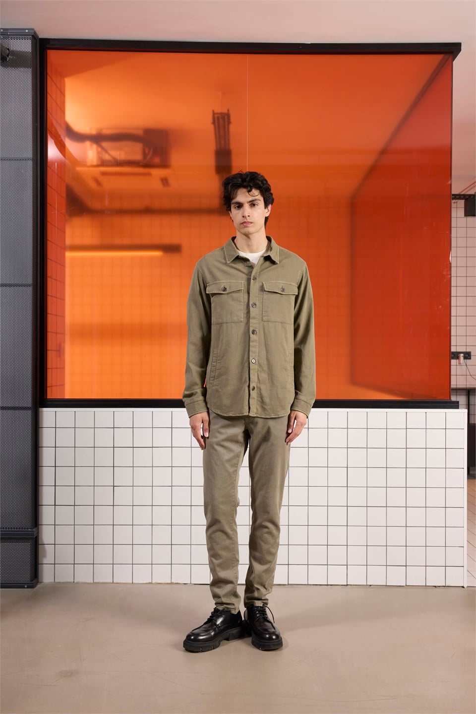 GMG Firenze-Regular Fit Moleskin Kumaş Erkek Dış Gömlek-SWEAT MONT-1-Milagron.com