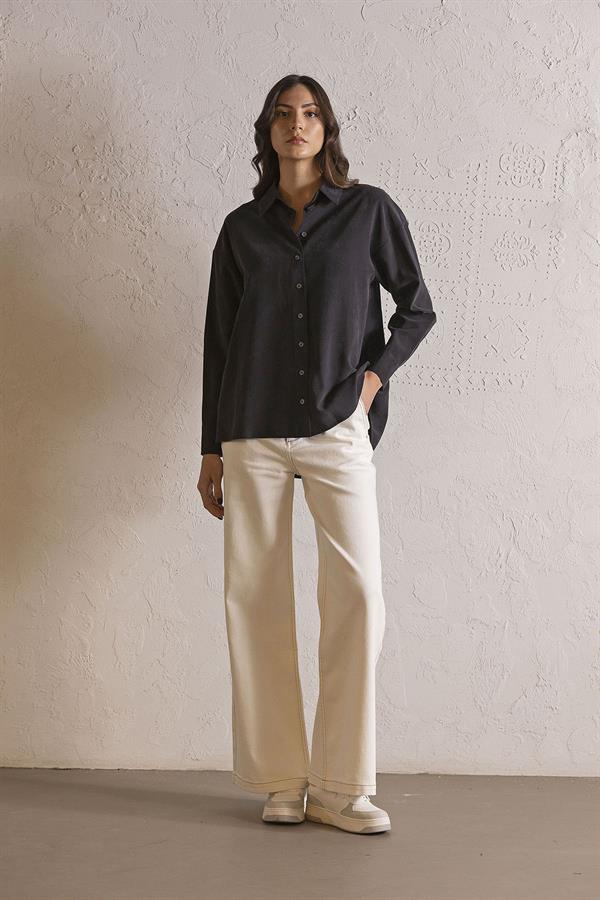 GMG Firenze-Regular Fit Siyah Kadın Gömlek-GÖMLEK-2-Milagron.com