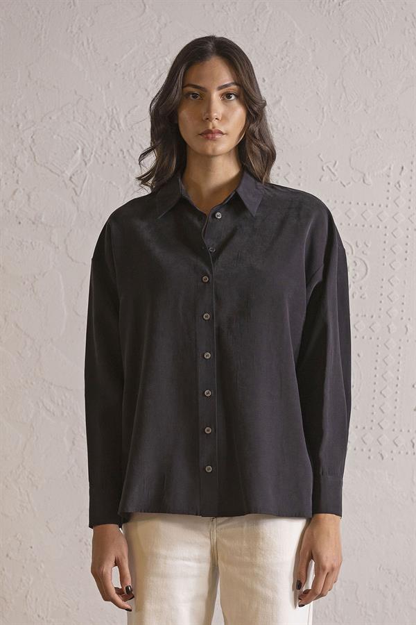 GMG Firenze-Regular Fit Siyah Kadın Gömlek-GÖMLEK-5-Milagron.com