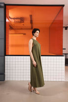 GMG Firenze-Sırtı Bağlama Detaylı %100 Pamuk Kolsuz Kadın Elbise-Elbise-3-Milagron.com