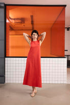 GMG Firenze-Sırtı Bağlama Detaylı %100 Pamuk Kolsuz Kadın Elbise-Elbise-8-Milagron.com