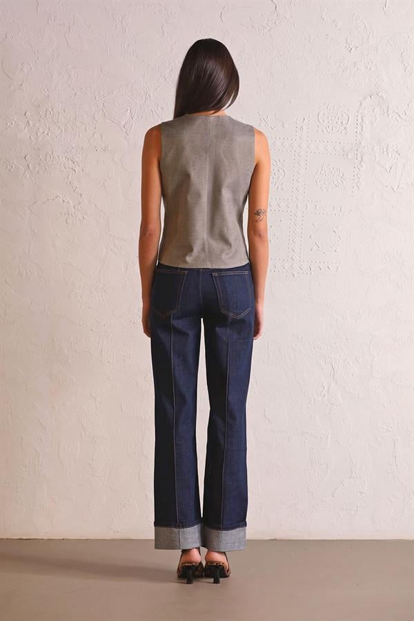 GMG Firenze-Straight Fit Dikiş Detaylı Denim Kadın Pantolon-DENİM PANTOLON-3-Milagron.com