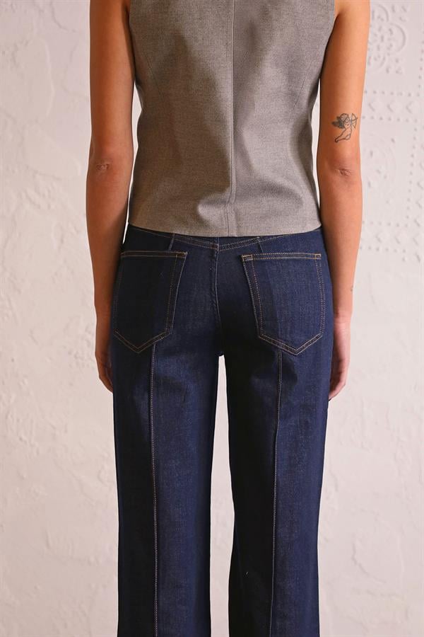 GMG Firenze-Straight Fit Dikiş Detaylı Denim Kadın Pantolon-DENİM PANTOLON-4-Milagron.com