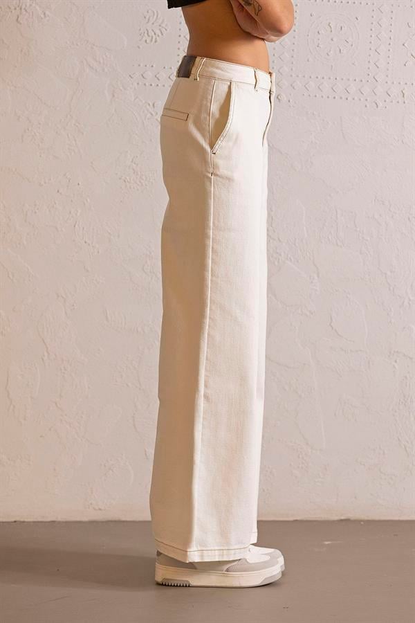 GMG Firenze-Wide Leg Ekru Denim Pantolon-DENİM PANTOLON-3-Milagron.com